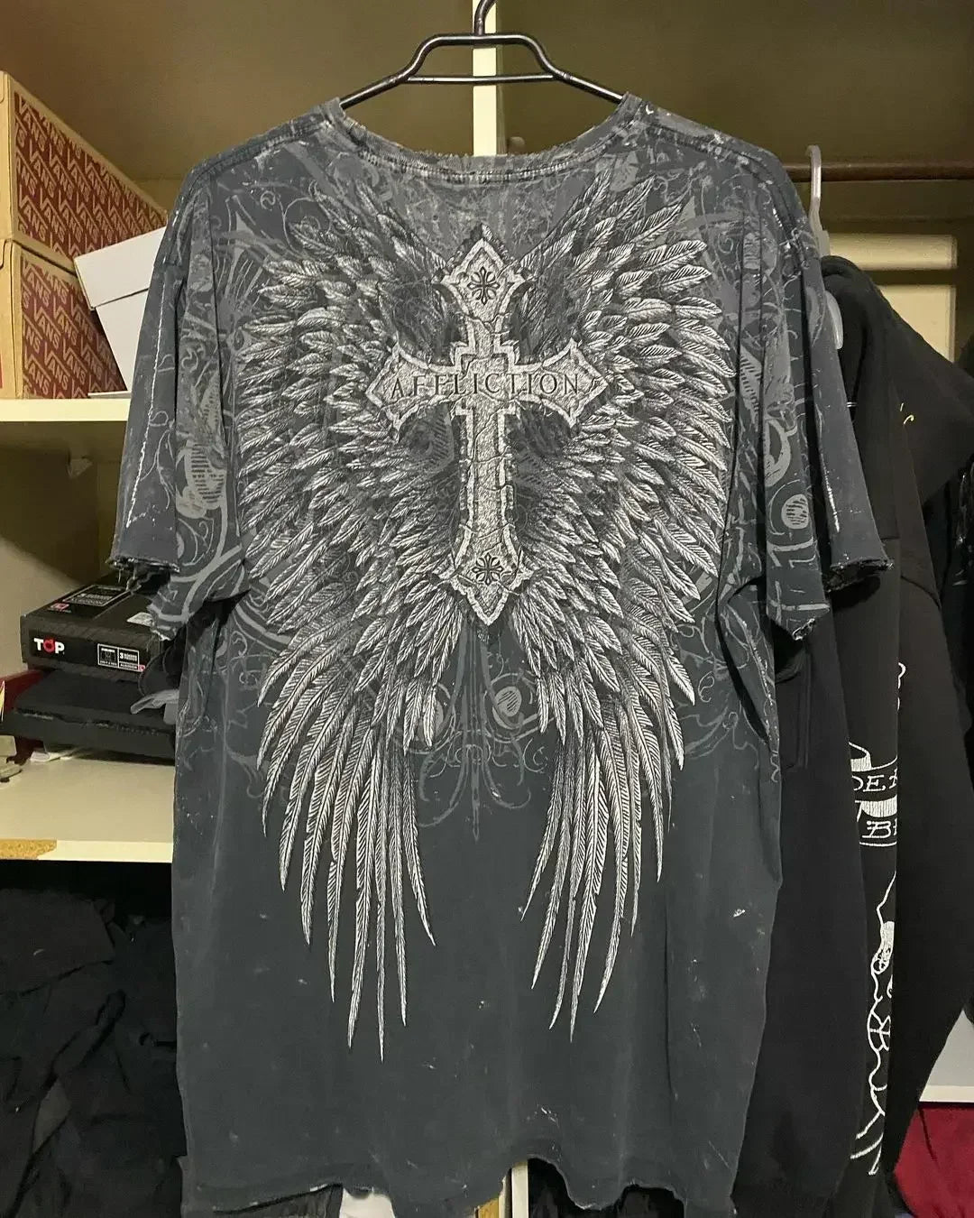 New Long sleeved Affliction T shirt Y2K Hip Hop Round Neck Oversized T shirt Mens Womens Casual Gothic Clothing Tops Streetwear