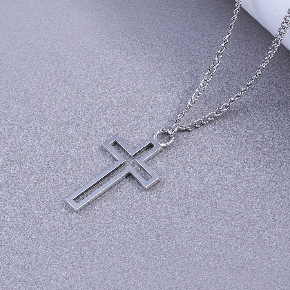 Aihua Vintage Crosses Pendant Necklace Gothic Long Chain Grunge Y2k Fashion Women Men Hip Hop Necklace