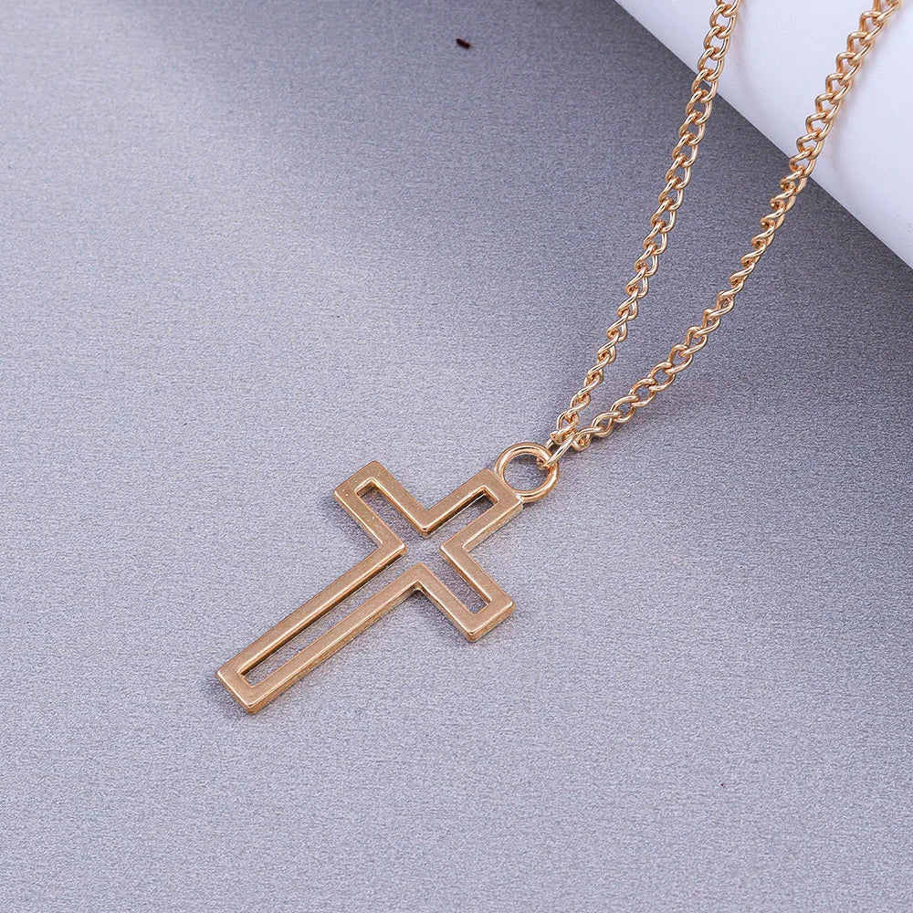 Aihua Vintage Crosses Pendant Necklace Gothic Long Chain Grunge Y2k Fashion Women Men Hip Hop Necklace