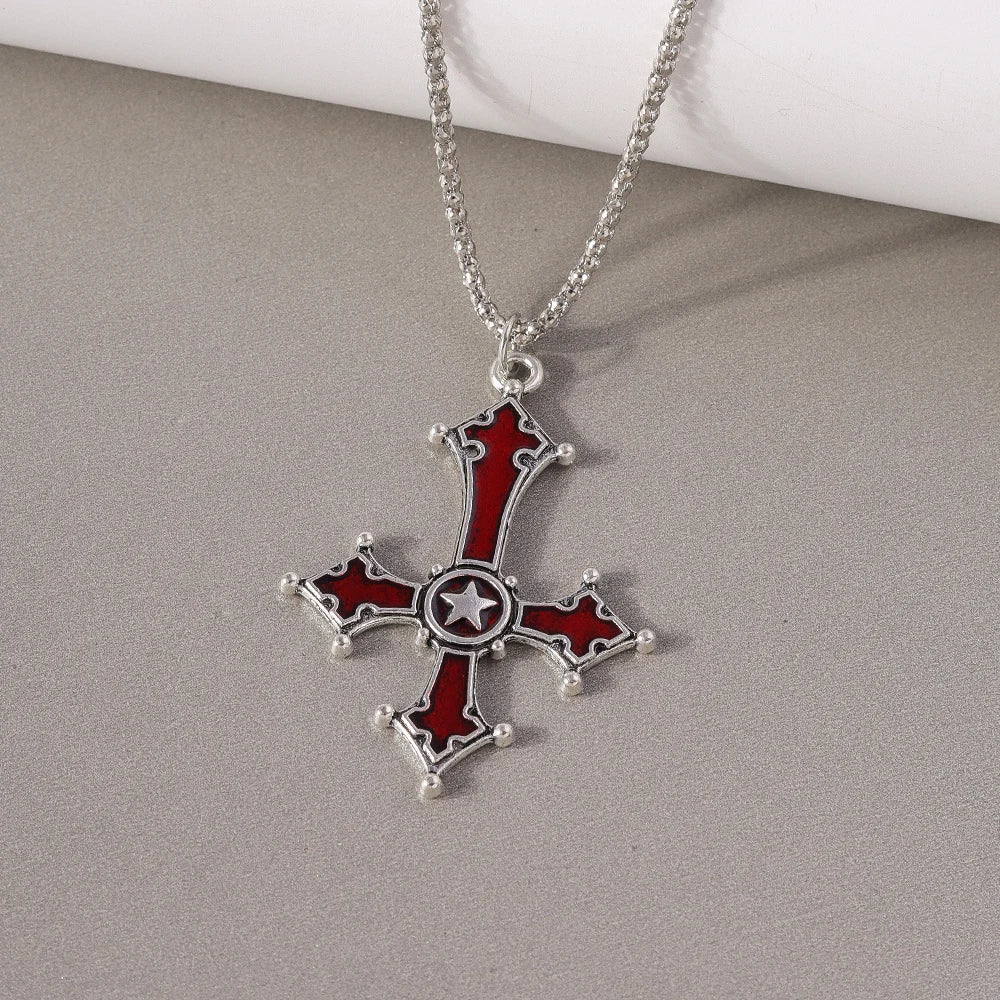 Aihua Vintage Crosses Pendant Necklace Gothic Long Chain Grunge Y2k Fashion Women Men Hip Hop Necklace