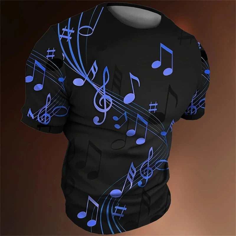 Retro Men'S T-Shirt 3d Music Notes Printed Men Clothing Daily Casual Short Sleeve Street Designer Tees Top Loose Oversized Shirt