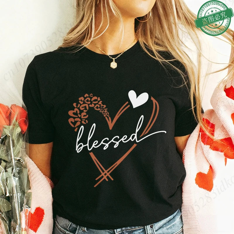 Blessed Floral Cross T-Shirt for Women, Flower Graphic Tee, Summer Short Sleeve O Neck Y2k Tops, Female Aesthetic Faith Clothing