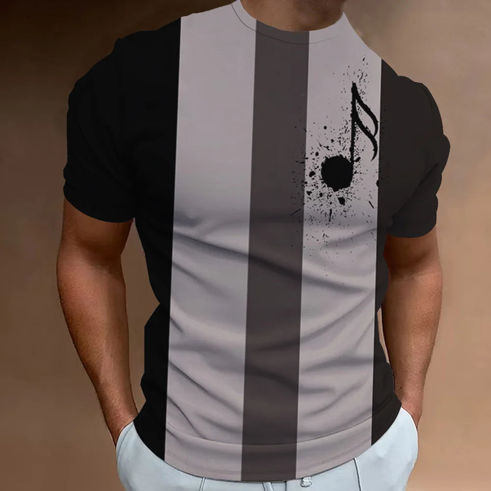 Retro Men'S T-Shirt 3d Music Notes Printed Men Clothing Daily Casual Short Sleeve Street Designer Tees Top Loose Oversized Shirt