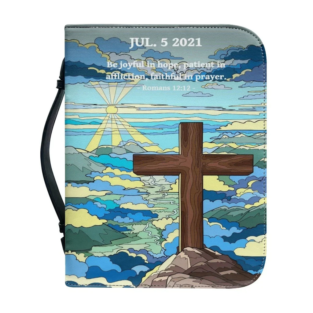 PU Leather Handbags for Women's Artistic Christian Cross Print Bible Cover Case Portable Study Book Holy Storage Boxes Custom