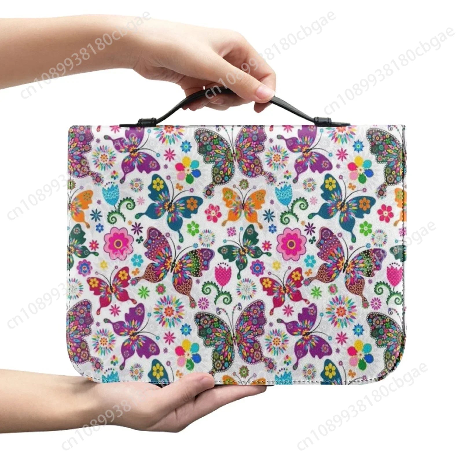 Blue Butterfly Print Leather Bible Bag for Women Men Handle Handbags Bible Hymns Bible Cover Case Carrying Storage Bags