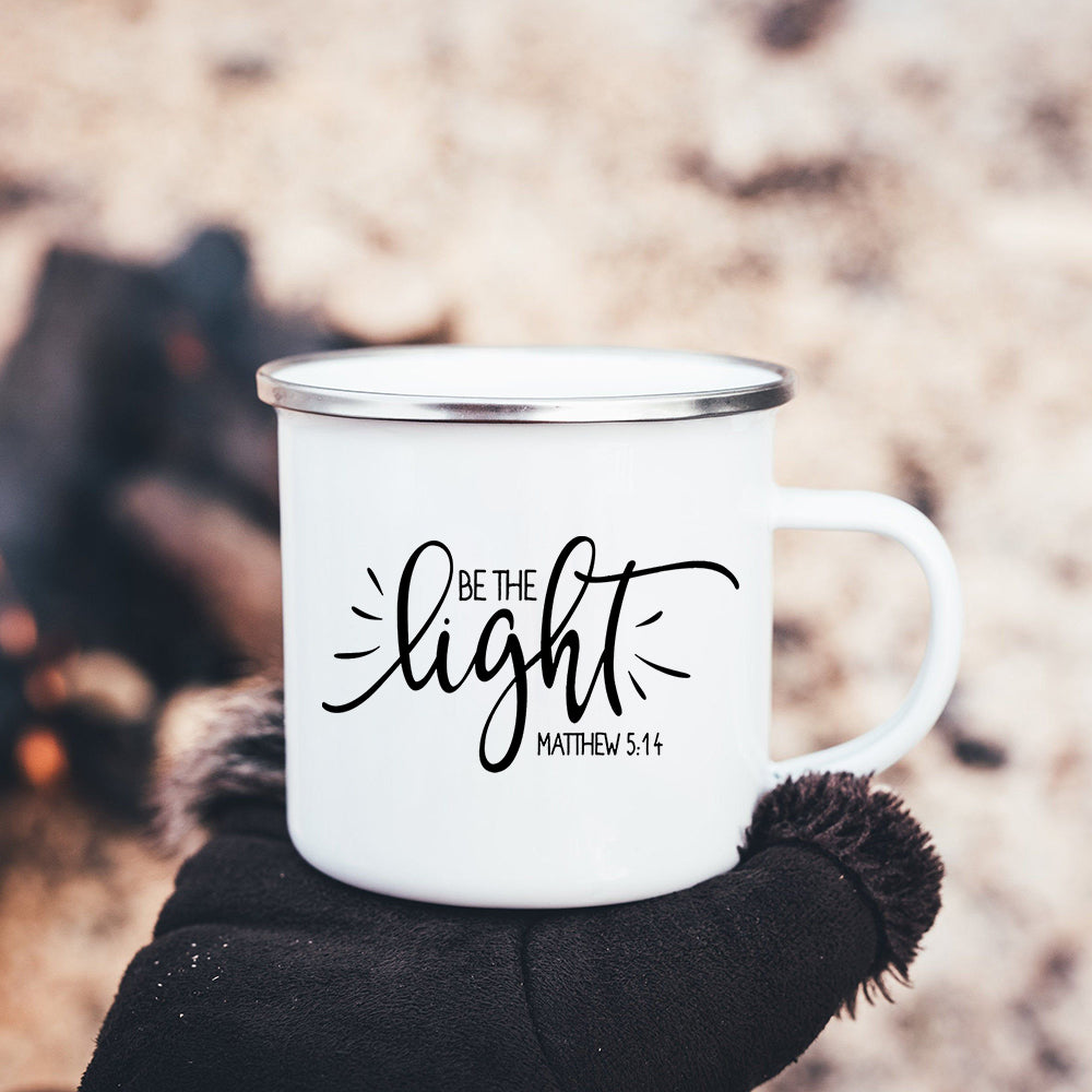 Faith Hope Love Print Christian Creative Enamel Mugs Outdoor Travel Coffee Cup Drink Dessert Milk Vintage Handle Drinkware Gift