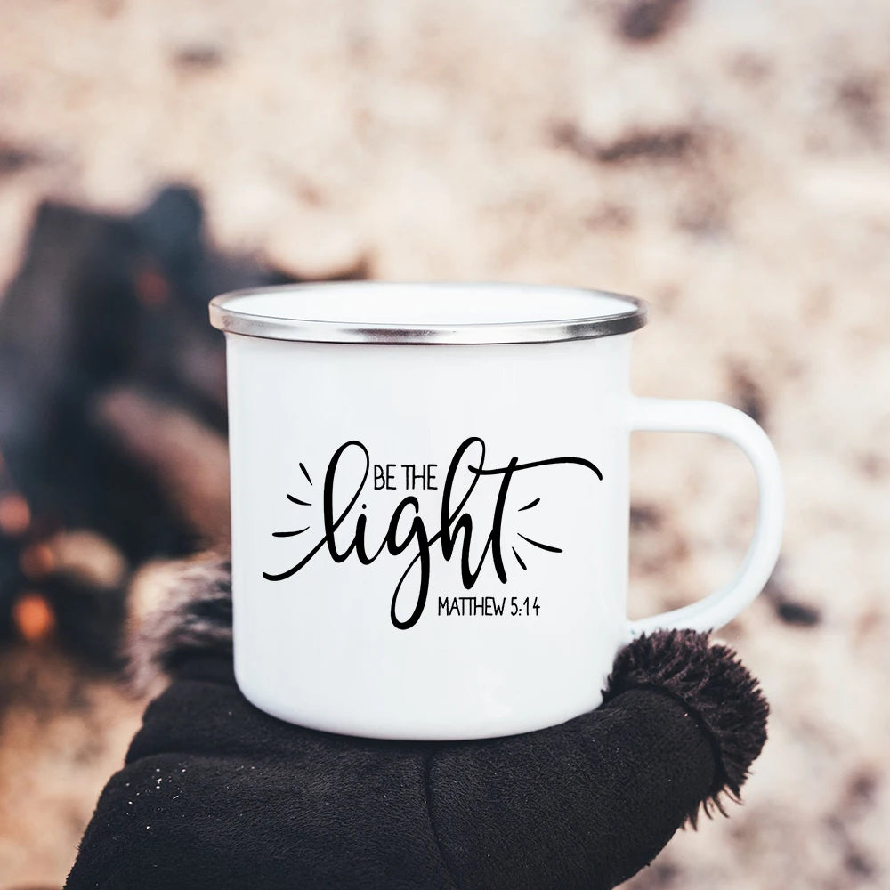 Faith Hope Love Print Christian Creative Enamel Mugs Outdoor Travel Coffee Cup Drink Dessert Milk Vintage Handle Drinkware Gift